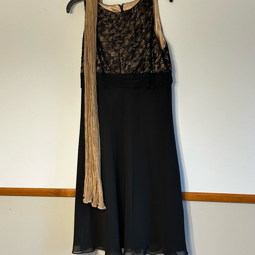 Black wedding guest dress with scarf
